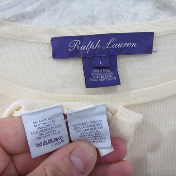 Ralph Lauren Collection Ivory Merino Wool Oversized Fringed Sweater L - Picture 6 of 7